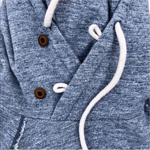 EXPRESS Fleece Blue Pullover Hoodie W/ Button Embellishments Size L - Picture 2 of 5